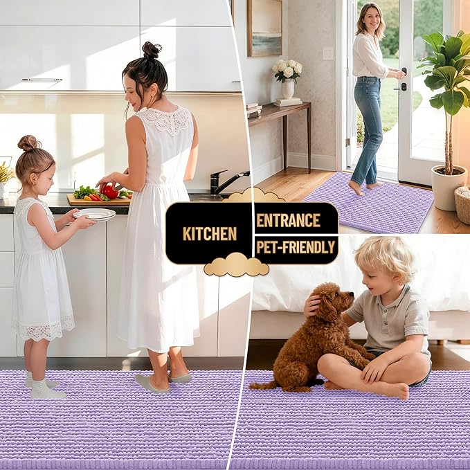 OLANLY Thick Bathroom Runner Rugs 47x20, Extra Soft Absorbent Chenille Bath Rugs, Rubber Backing, Machine Wash Dry, Long Bath Mats for Bathroom Floor, Tub and Shower, Home Decor Accessories, Lavender