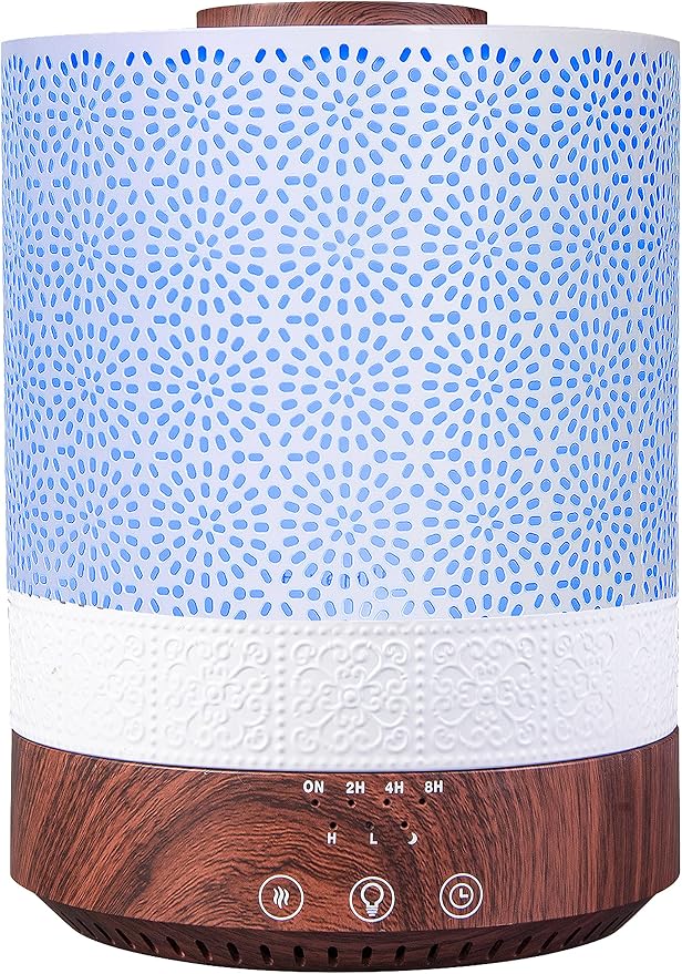 BlueHills 2500 ML XL Essential Oil Diffuser for Large Room Aroma Humidifier Home Decor Bed Baby Room Big Huge 2.5 L Capacity Long Run Color Lights Decorative Design High Mist Dark Wood Grain F004