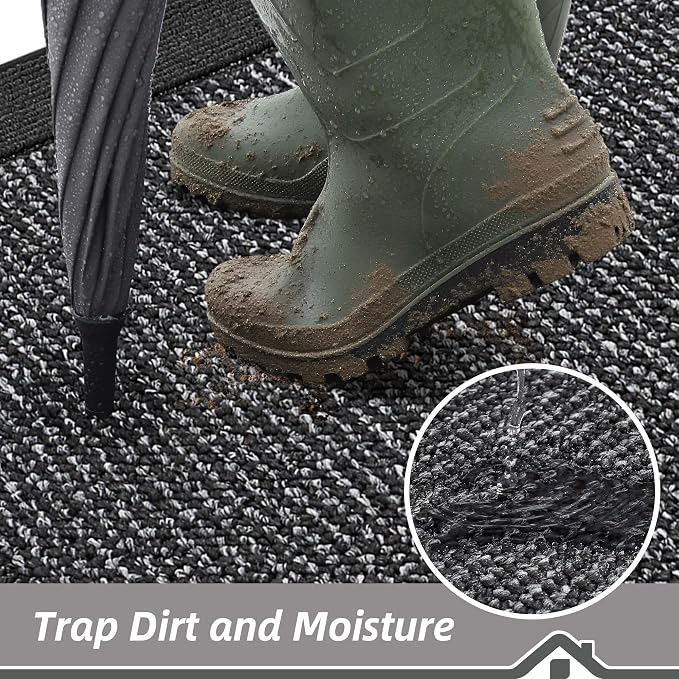 BEQHAUSE Indoor Door Mat 24" x 60", Dirt Trapper Door Mats Non-Slip Entryway Rugs Washable, Resist Dirt Absorbent Welcome Mat, Low Profile Floor Mats for Front Back Door and Entryway, Charcoal