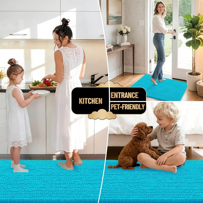 OLANLY Thick Bathroom Rugs 30x20, Extra Soft Absorbent Chenille Bath Rugs, Rubber Backing, Machine Wash Dry, Bath Mats for Bathroom Floor, Tub and Shower, Home Decor Accessories, Aqua Sky