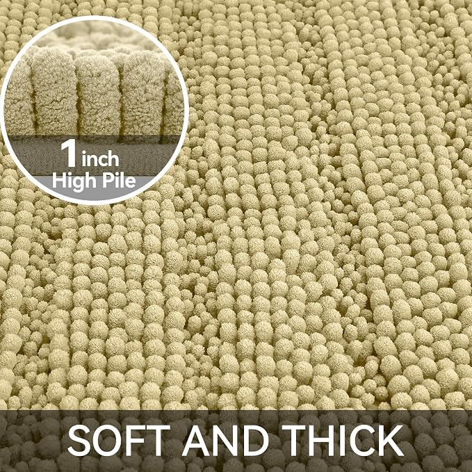 Bcoimo 30"×20" Chenille Bath Mat – Non-Slip with Backing Bath Rug Ultra-Absorbent and Machine Washable Bathroom Mat Quick-Dry Design. Ideal for Bathroom Shower and Tub Areas