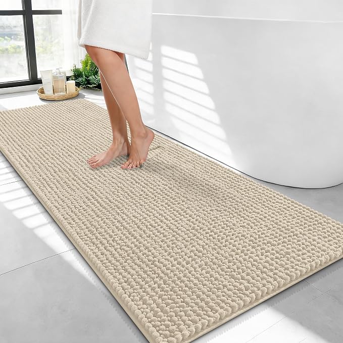 OLANLY Thick Bathroom Runner Rugs 47x24, Extra Soft Absorbent Chenille Bath Rugs, Rubber Backing, Machine Wash Dry, Long Bath Mats for Bathroom Floor, Tub and Shower, Home Decor Accessories, Sand