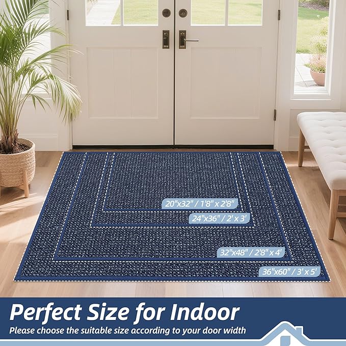 BEQHAUSE Dirt Trapper Door Mat 32" x 48", Non-Slip Washable Doormats Entrance Mat, Dirt Resistant and Absorbent Welcome Mat, Low Profile Floor Mats for Front Back Door and Entryway, Blue