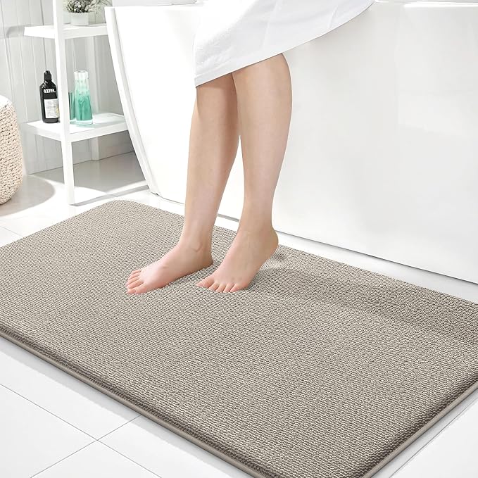 OLANLY Thick Memory Foam Bathroom Runner Rugs 44x24, Extra Soft Absorbent Long Bath Rug, Quick Dry, Non-Slip, Machine Washable Bath Mat for Bathroom, Tub and Shower, Home Decor Accessories, Warm Taupe