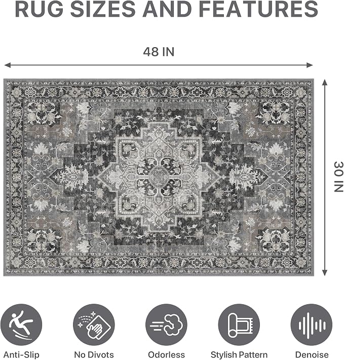 30"x48" Office Chair Mat for Hardwood Tile Floor, Under Desk Carpet Protector for Rolling Computer Chair Mat, Machine Washable Area Rug, Anti-Slip 1/5" Thick Low Pile Thin Vinyl Floor Mat, Black