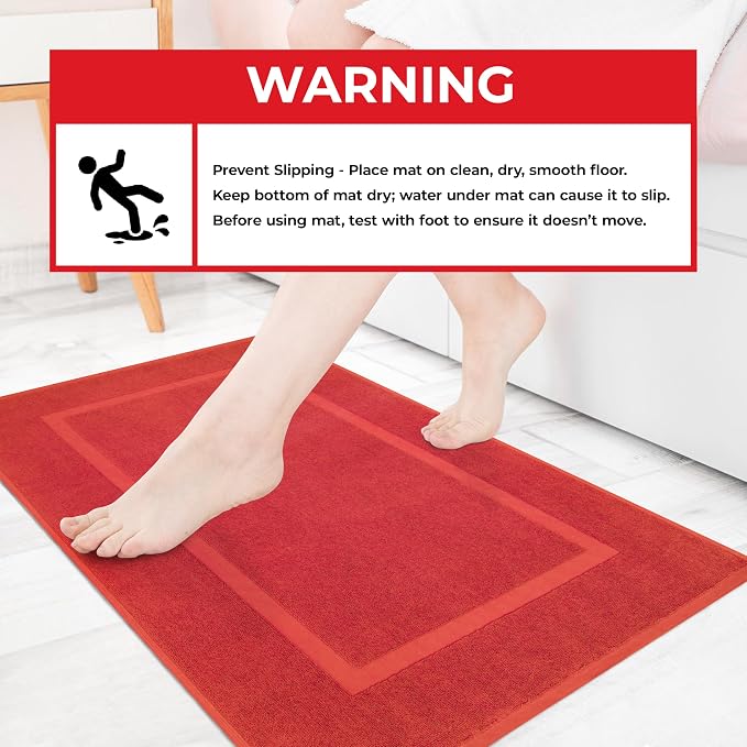 Cotton Paradise 100% Cotton Turkish Bathmat Set, Soft Absorbent Quick Dry, 2 Piece 20x34 Bathmat Floor Set, Red