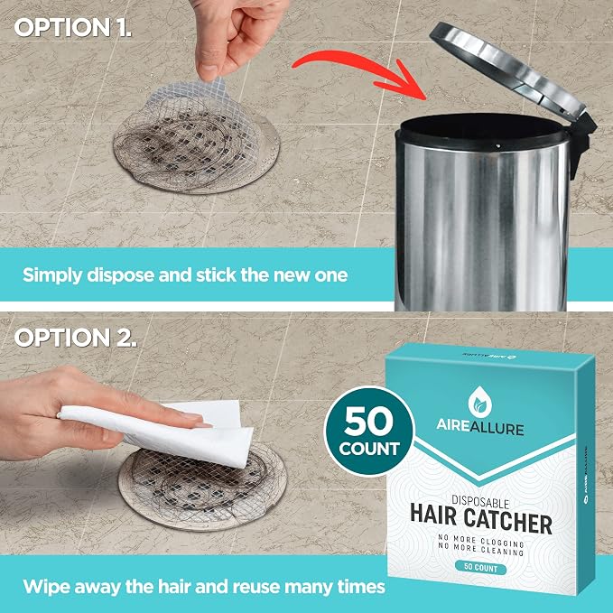50 Pack Disposable Shower Drain Hair Catcher Mesh Stickers - Peel & Stick Drain Strainers to Prevent Clogs, Strong Waterproof Adhesive, Mess-Free Disposable Drain Covers for Shower & Bathtub