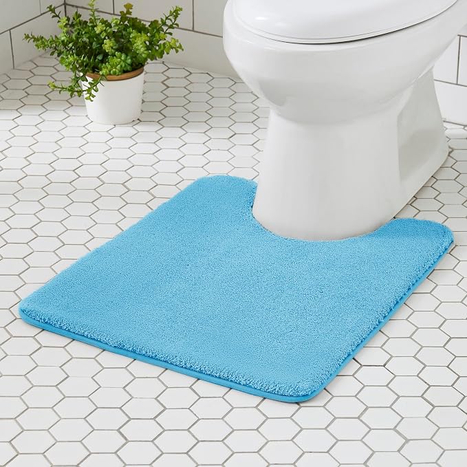MINIDEAR Toilet Rugs 24x20 - U Shaped Lake Blue Thick Memory Foam Contour Rugs,Ultra Soft & Plush Fluffy, Non-Slip, Quick Dry, Absorbent Washable Floor Microfiber Mat for Home Decor Accessories