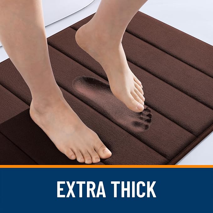 OLANLY Memory Foam Bath Mat 35x16, Super Soft Absorbent Bathroom Rugs, Quick Dry, Machine Washable Shower Floor Rugs, Bathmat Carpet, Bathroom Home Decor Accessories, Brown