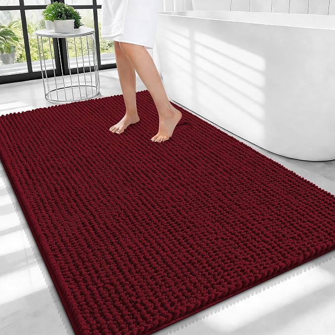OLANLY Thick Large Bathroom Rugs 40x32, Extra Soft Absorbent Chenille Bath Rugs, Rubber Backing, Machine Wash Dry, Bath Mats for Bathroom Floor, Tub and Shower, Home Decor Accessories, Burgundy