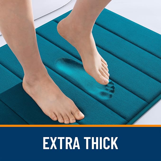 OLANLY Memory Foam Bath Mat 34x21, Super Soft Absorbent Bathroom Rugs, Quick Dry, Machine Washable Shower Floor Rugs, Bathmat Carpet, Bathroom Home Decor Accessories, Peacock Blue