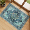 RELEANY Area Rugs Small 2'x3' Washable Non-Slip, Floral Vintage Distress Medallion Carpet for Kitchen Entryway Bathroom, Teal Green Lake Blue Turquoise