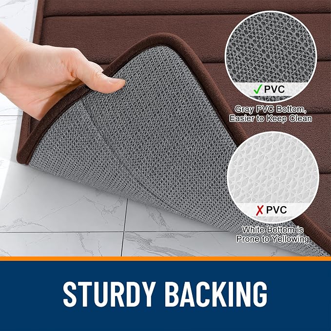 OLANLY Memory Foam Bath Mat 32x20, Super Soft Absorbent Bathroom Rugs, Quick Dry, Machine Washable Shower Floor Rugs, Bathmat Carpet, Bathroom Home Decor Accessories, Brown