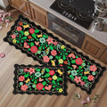 Arenarug Scalloped Black Kitchen Mats for Floor 2PC Cushioned Anti Fatigue Kitchen Mats Rugs Waterproof Non Slip Boho Floral Comfort Foam Standing Mat for Sink Laundry,17.3x30+17.3x59