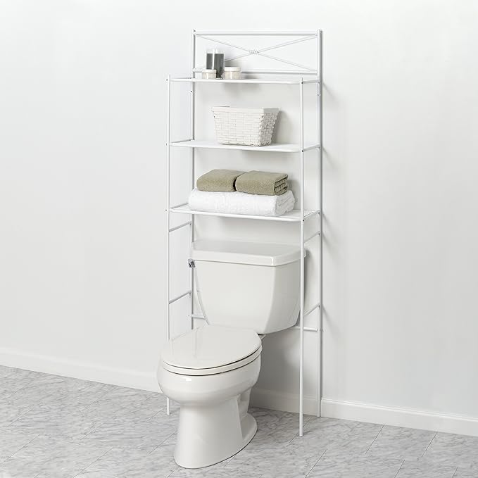 Zenna Home Over the Toilet Storage Shelf Space Saver, Behind Toilet Bathroom Organizer and Storage, Metal Bathroom Organizer with 3 Shelves, White