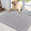 OLANLY Dog Door Mat for Muddy Paws 35x24, Absorbs Moisture and Dirt, Absorbent Non-Slip Washable Doormat, Quick Dry Chenille Mud Mat for Dogs, Entry Indoor Entryway Carpet for Inside Floor, Light Grey