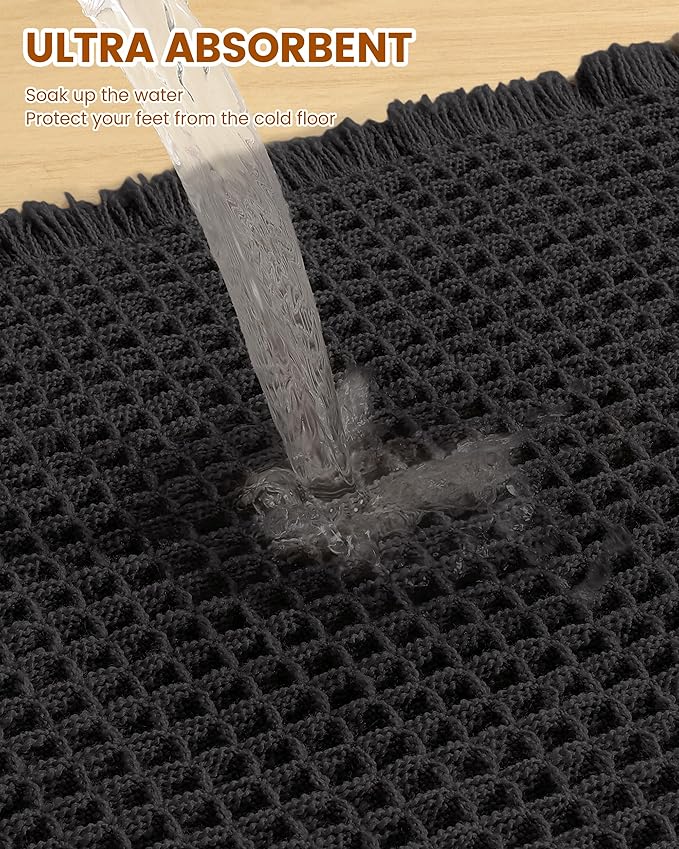 Smiry Waffle Bath Mat 60x24, Extra Soft Absorbent Bathroom Rugs, Non Slip Machine Washable Quick Dry Bath Rugs for Bathroom Floor, Tub, Shower, Home Decor Accessories, Black
