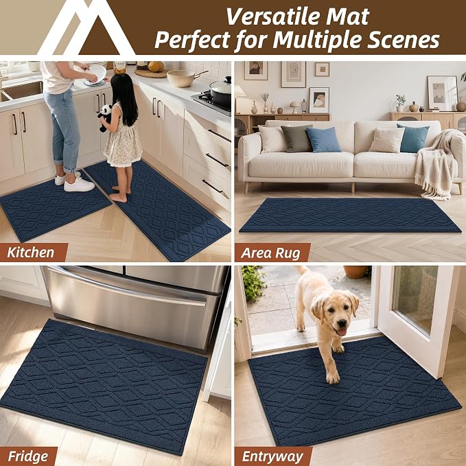 COSY HOMEER Kitchen Rugs 24"x35" Non-Slip Washable Kitchen Mats for Floor Polypropylene Absorbent Kitchen Floor Mat for Kitchen Sink Entryway,Navy Blue