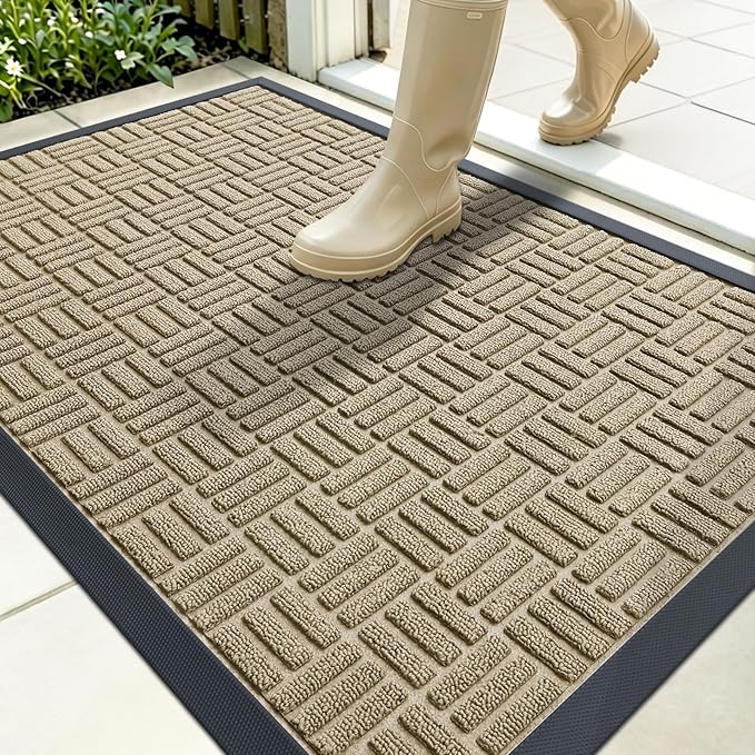 OLANLY Front Door Mat Outside Entrance 35x23, Absorbent, Heavy Duty Sturdy Natural Rubber Doormat Indoor Outdoor, Stain and Fade Resistant, Non-Slip Backing Low Profile Floor Mat for Entryway, Beige