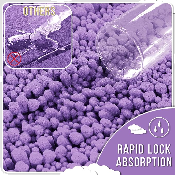 Yimobra Bathroom Rugs Non Slip Washable 32x20 Inch - Ultra Soft Absorbent Chenille Bath Mat, Quick Dry Shaggy Floor Carpet for Tub Shower, Lavender Home Decor Accessories