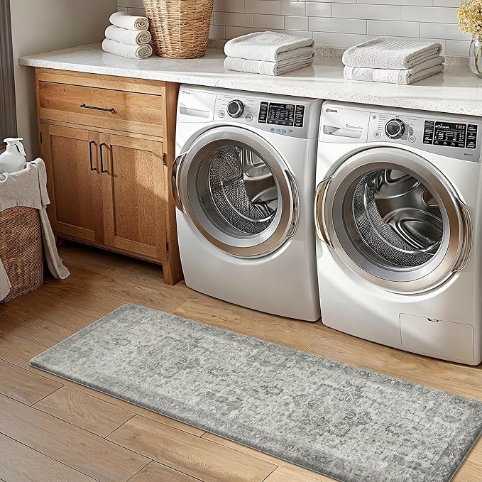 GENIMO Kitchen Mats for Floor, Washable Anti Fatigue Mat for Cushioned, 17.3"x59", Waterproof Kitchen Rugs, Non Slip Foam Comfort Standing Mat Rug for Home, Runner, Sink, Laundry, Stone Gray