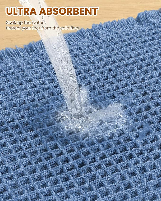 Smiry Waffle Bath Mat 47x24, Extra Soft Absorbent Bathroom Rugs, Non Slip Machine Washable Quick Dry Bath Rugs for Bathroom Floor, Tub, Shower, Home Decor Accessories, Blue