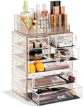 Sorbus Acrylic Makeup Organizer Set, 7-Drawer Vanity & Countertop Cosmetic Storage with Small & Wide Compartments, Glitter Makeup Storage for Brushes, Jewelry – Holiday Gift for Women & Teens