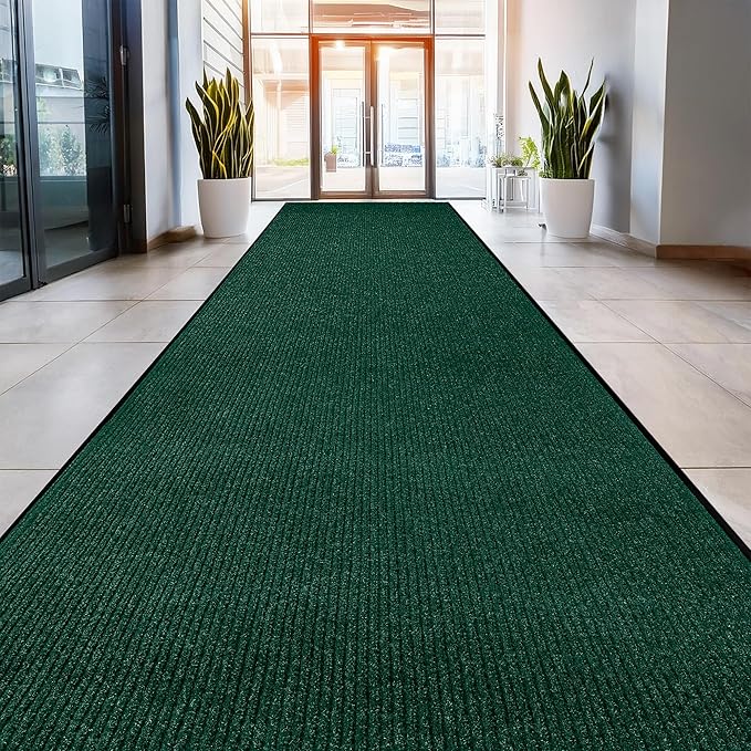 MaxMat® Oversized Rubber Door Mat - Heavy Duty, Waterproof, Low-Profile, Easy to Clean, Commercial Floor Mat (4 x 16 Feet, Green, MXM-RIB0316BK)
