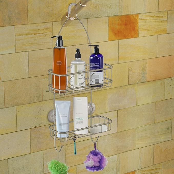 Simple Houseware Bathroom Hanging Shower Head Caddy Organizer, Silver (24 x 10.2 x 4.25 inches)