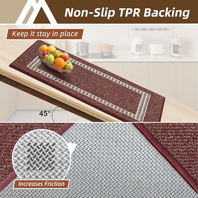 COSY HOMEER Kitchen Rugs Non-Slip 20x30/20x48 Inch Thick Polypropylene Standing Mat for Home Machine Washable, Red