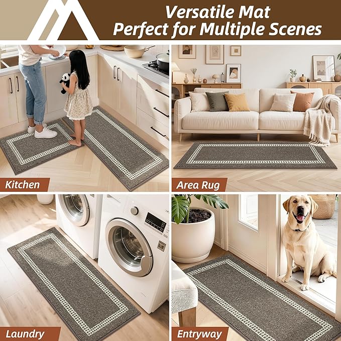 COSY HOMEER Kitchen Rugs Non-Slip 20x30/20x48 Inch Thick Polypropylene Standing Mat for Home Machine Washable, Brown