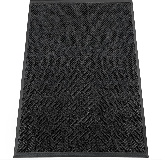 Indoor Outdoor Door Mat, 6’x 4' Doormat for Entryway, Rubber Backing Non Slip Front Door Mat Outside Entrance, Super Absorbent Commercial Floor Mat for Home Office, Black