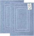 Feather & Stitch 2 Piece Towel Like Bath Mats (30x21 Inch) 100% Cotton Terry Bath Mats, Bathroom Shower Floor Mats [NOT A Bathroom Rug], Soft Absorbent Washable Mats - Pool Blue