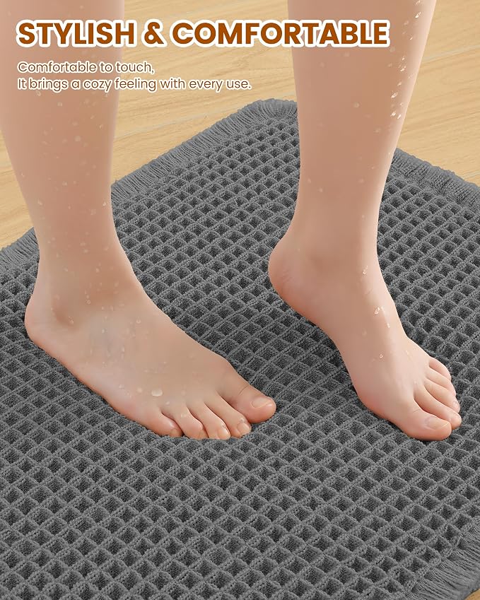 Smiry Waffle Bath Mat 72x24, Extra Soft Absorbent Bathroom Rugs, Non Slip Machine Washable Quick Dry Bath Rugs for Bathroom Floor, Tub, Shower, Home Decor Accessories, Dark Grey