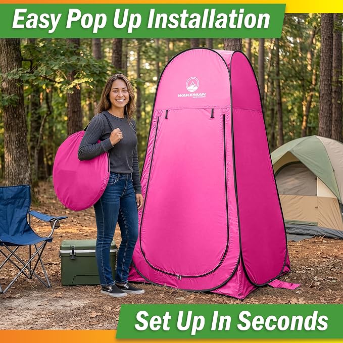 Wakeman Pop Up Changing Tent, 3.3 x 3.3 x 6.2ft, Camping Shower Tent for Portable Toilet Stall or Dressing Room with Carry Bag for Camping, Beach, or Tailgate, Polyester