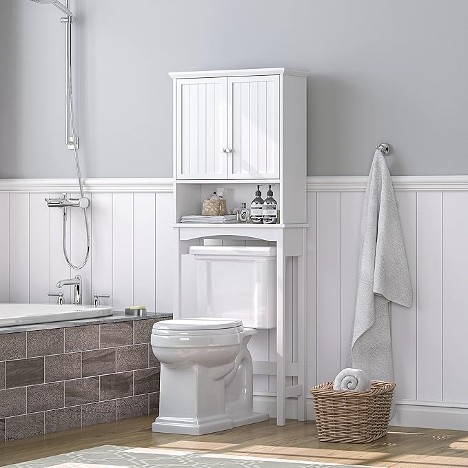 UTEX Over The Toilet Storage Cabinet, Bathroom Above Toilet Cabinet Organizer with Adjustable Shelves, White