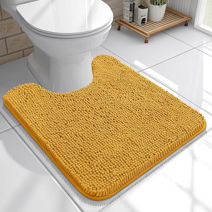 OLANLY Toilet Rugs U-Shaped 20x20, Extra Soft Absorbent Chenille Contour Bathroom Rugs for Toilet, Dry Quickly, Machine Washable, Non-Slip Bath Mat, Golden Yellow