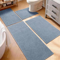 YIHOUSE Navy Blue Bathroom Rugs Sets 4 Piece, Quick Dry Thin Bath Mat with Toilet Rug, Non Slip Absorbent Machine Washable, Bath Runner Rugs for Bathtub Sink Home Decor