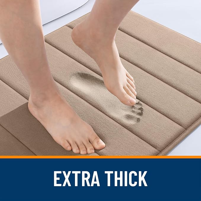OLANLY Memory Foam Bath Mat 34x21, Super Soft Absorbent Bathroom Rugs, Quick Dry, Machine Washable Shower Floor Rugs, Bathmat Carpet, Bathroom Home Decor Accessories, Tan