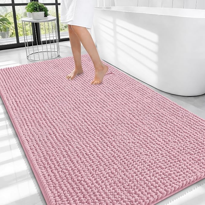 OLANLY Thick Large Bathroom Rugs 44x32, Extra Soft Absorbent Chenille Bath Rugs, Rubber Backing, Machine Wash Dry, Bath Mats for Bathroom Floor, Tub and Shower, Home Decor Accessories, Dusty Rose