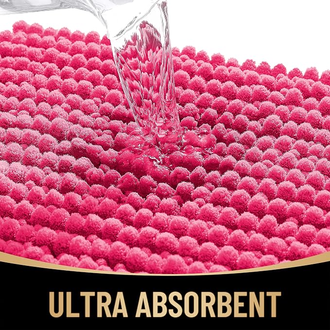 OLANLY Thick Small Bathroom Rugs 24x16, Extra Soft Absorbent Chenille Bath Rugs, Rubber Backing, Machine Wash Dry, Bath Mats for Bathroom Floor, Tub and Shower, Home Decor Accessories, Hot Pink