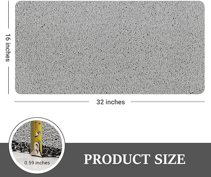 LuxStep Shower Mat Bathtub Mat,32x16 inch, Non-Slip Bath Mat with Drain, Quick Drying PVC Loofah Bathmat for Tub,Shower,Bathroom,Grey