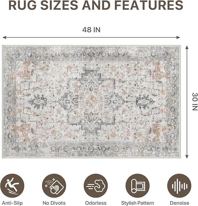 30"x48" Office Chair Mat for Hardwood Tile Floor, Under Desk Carpet Protector for Rolling Computer Chair Mat, Machine Washable Area Rug, Anti-Slip 1/5" Thick Low Pile Thin Vinyl Floor Mat, Taupe