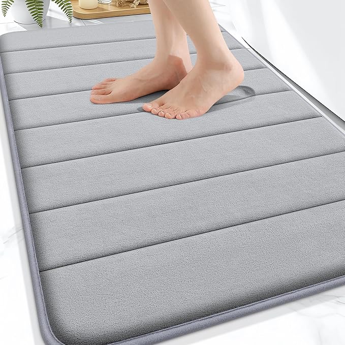 OLANLY Memory Foam Bath Mat 34x21, Super Soft Absorbent Bathroom Rugs, Quick Dry, Machine Washable Shower Floor Rugs, Bathmat Carpet, Bathroom Home Decor Accessories, Grey