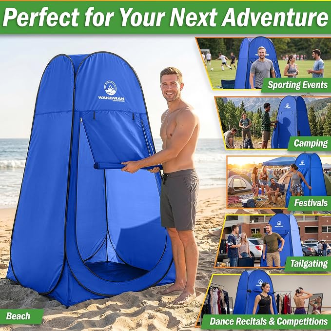 Wakeman Pop Up Changing Tent, 3.3 x 3.3 x 6.2ft, Camping Shower Tent for Portable Toilet Stall or Dressing Room with Carry Bag for Camping, Beach, or Tailgate, Polyester