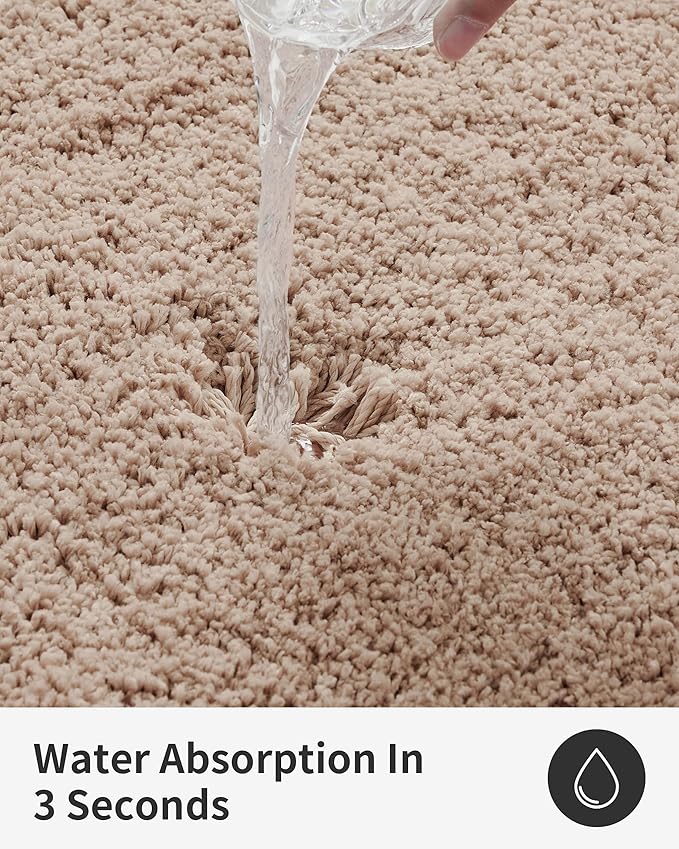 ILANGO Beige Bathroom Rugs 60" × 24" Non Slip & Super Absorbent Extra Thick Soft, Washable Bath Carpet Runner for Floor, Microfiber Plush Shaggy Bath Mats with Rubber for Bedroom Bathtub Shower Room