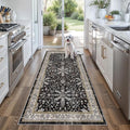 3x6 Kitchen Runner Rug Non Slip Washable - Soft Low Pile Stain-Resistant Wide Carpet Runner for Hallway Entryway Bedroom Bathroom with Rubber Backing - Boho Floral Door Mat(Black,3x6)