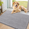 Smiry Dog Door Mat for Muddy Paws 36x24, Absorbent Dirt Trapper, Non-Slip Washable Chenille Entryway Rug for Inside Floor, Light Grey, Classic Solid