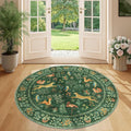 DUKINO 4ft Round Rug, Washable Round Area Rug, Non Slip Indoor Low Pile Animal Design, Soft Small Vintage Circle Carpet for Bedroom, Entryway, Living Room, Dining Room, Green