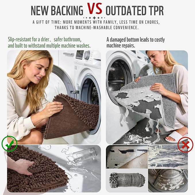 Yimobra Large Bathroom Rugs Non Slip Washable 36x24 Inch - Ultra Soft Absorbent Chenille Bath Mat, Quick Dry Shaggy Floor Carpet for Tub Shower, Brown Home Decor Accessories